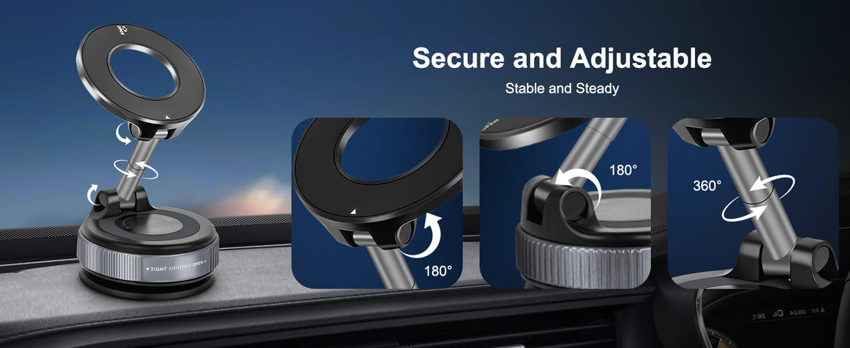 MagnoMount vacuum magnetic phone holder on car dashboard

MagnoMount foldable suction phone mount for car and gym

MagnoMount black magnetic phone stand for iPhone and Android

Hands-free MagnoMount suction cup phone holder on mirror

Retractable MagnoMount magnetic car mount with N52 magnets

360° rotating MagnoMount phone holder for smooth surfaces

MagnoMount aluminum alloy phone holder durable design

MagnoMount magnetic suction phone mount for iPhone 15 Pro

Universal MagnoMount smartphone mount 